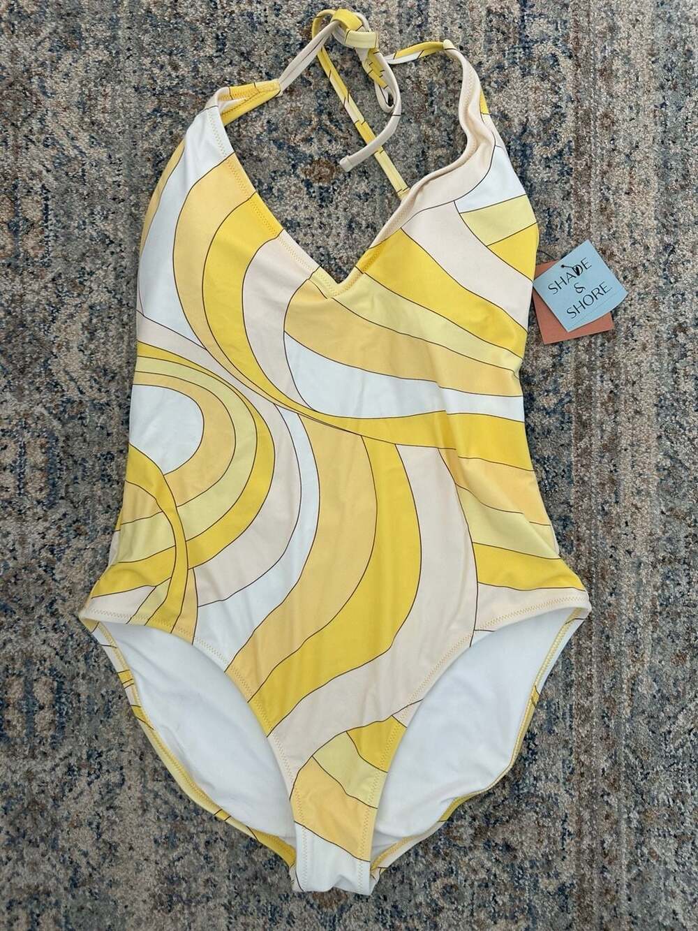 Shade & Shore Women's Geo Print Halter Plunge High Leg One Piece Swimsuit